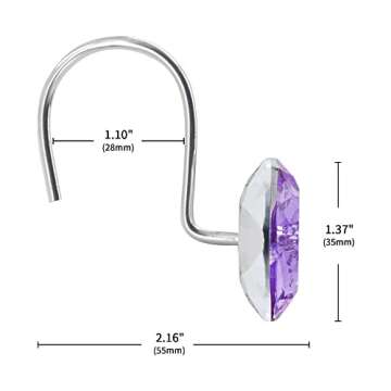 MitoVilla Purple Shower Curtain Hooks Rings, Metal Shower Hooks for Shower Curtain Liner, Purple Rust Proof Shower Rings for Curtain Accessories and Bathroom Shower Rod, 12 Pack Bathroom Set