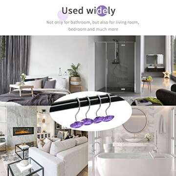 MitoVilla Purple Shower Curtain Hooks Rings, Metal Shower Hooks for Shower Curtain Liner, Purple Rust Proof Shower Rings for Curtain Accessories and Bathroom Shower Rod, 12 Pack Bathroom Set