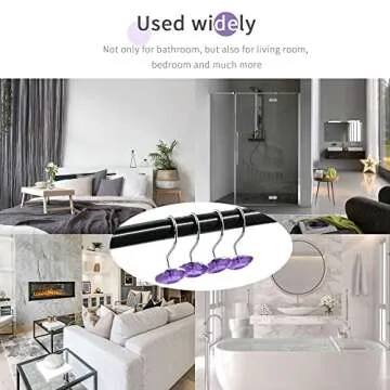 MitoVilla Purple Shower Curtain Hooks Rings, Metal Shower Hooks for Shower Curtain Liner, Purple Rust Proof Shower Rings for Curtain Accessories and Bathroom Shower Rod, 12 Pack Bathroom Set