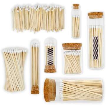 2" Matches in 6 Glass Bottles Cork Top, Striker Stickers Included | 120 Matchsticks Color of Your Choice | Decorative Safety Matches w/Small Glass Holder | Gifts & Home Decor by Thankful Greetings