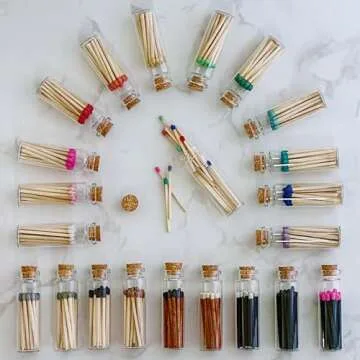Decorative 2" Matches in 6 Glass Jars with Striker Stickers