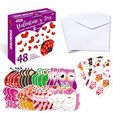 CUALFEC Valentine's Day Cards for Kids with Tattoos 48 Pack
