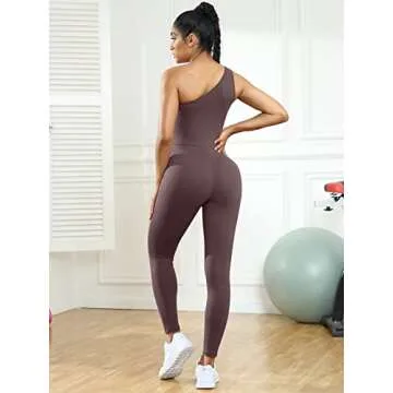 AUTOMET Womens One Piece Jumpsuits Sleeveless One Shoulder Bodycons Workout Bodysuits Built in Bra Basic Summer Outfits