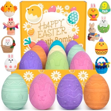 9 Packs Easter Bubble Bath Bombs with Surprise Toys for Kids