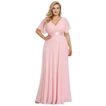 Ever-Pretty Women's V-Neck Chiffon Short Sleeves Empire Waist Plus Size Formal Dresses Mother of The...