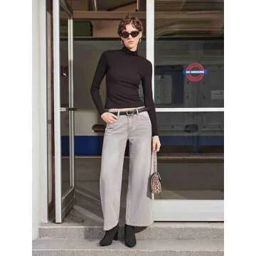 CIDER Turtle Necks Tops for Women Long Sleeve Shirts Mock Neck Solid Basic Tee Slim Fit Soft Base Layer Fall Tops: Black, L