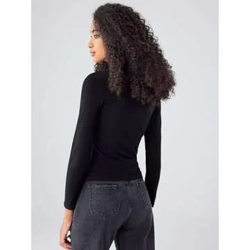 CIDER Turtle Necks Tops for Women Long Sleeve Shirts Mock Neck Solid Basic Tee Slim Fit Soft Base Layer Fall Tops: Black, L