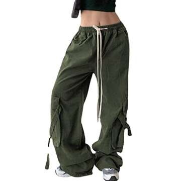 Women Cargo Trousers Drawstring Baggy Pants Loose Jogger Pants Parachute Pants Trendy Sweatpants Streetwearc