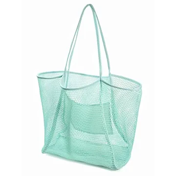 HOXIS Mesh Beach Tote Womens Shoulder Handbag Large Ice Blue