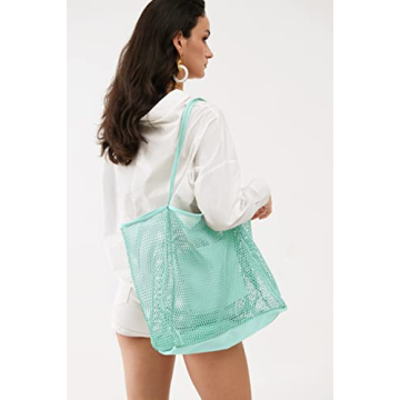 HOXIS Mesh Beach Tote Womens Shoulder Handbag Large Ice Blue