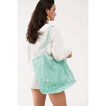 HOXIS Mesh Beach Tote Womens Shoulder Handbag Large Ice Blue