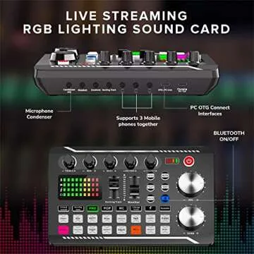 Prisciliano Podcast equipment bundle. Audio Interface with condenser microphone & accesories: Sound Card Mixer. Podcast Studio equipment for Live Streaming, PC, Karaoke Recording and Gaming. DJ Mixer.