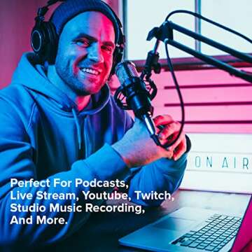 Prisciliano Podcast equipment bundle. Audio Interface with condenser microphone & accesories: Sound Card Mixer. Podcast Studio equipment for Live Streaming, PC, Karaoke Recording and Gaming. DJ Mixer.