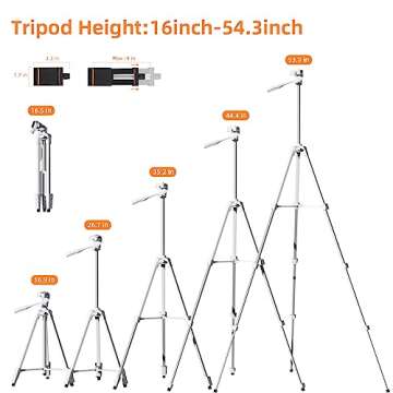 55" Phone Tripod -PHOPIK Extendable Tripod Stand with Shutter-Video Tripod with 360 Panorama and 1/4” Mounting Screw for iPhone/Android/Sport Camera-Phone Holder for Smartphone-Upgrade White