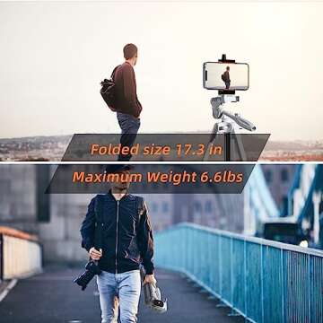 55" Phone Tripod -PHOPIK Extendable Tripod Stand with Shutter-Video Tripod with 360 Panorama and 1/4” Mounting Screw for iPhone/Android/Sport Camera-Phone Holder for Smartphone-Upgrade White