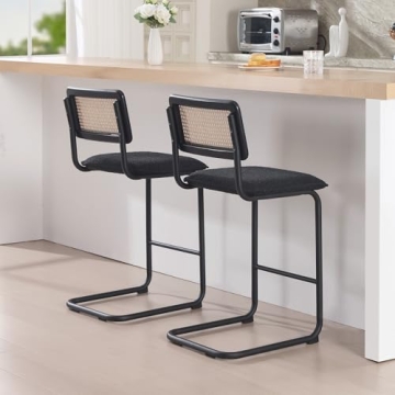 ONEVOG Boucle Bar Stools with Rattan Backs Set of 2
