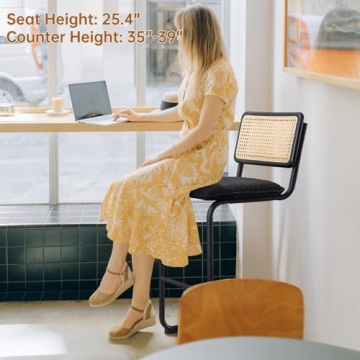 ONEVOG Boucle Bar Stools with Rattan Backs Set of 2