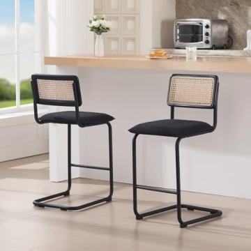 ONEVOG Boucle Bar Stools with Rattan Backs Set of 2