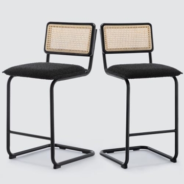 ONEVOG Boucle Bar Stools with Rattan Backs Set of 2