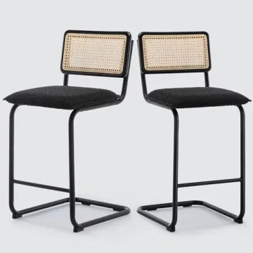 ONEVOG Boucle Bar Stools with Rattan Backs Set of 2