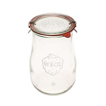 Weck Jars - 59.2 fl. oz. Weck Tulip Jars 1.5 Liter - Sour Dough Starter Jars - Large Glass Jars for Sourdough - Starter Jar with Glass Lid Wide Mouth - Suitable for Canning & Storage - (2 Jars)