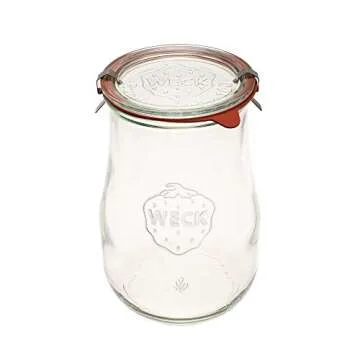 Weck Jars - 59.2 fl. oz. Weck Tulip Jars 1.5 Liter - Sour Dough Starter Jars - Large Glass Jars for Sourdough - Starter Jar with Glass Lid Wide Mouth - Suitable for Canning & Storage - (2 Jars)