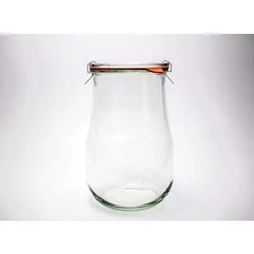 Weck Jars - 59.2 fl. oz. Weck Tulip Jars 1.5 Liter - Sour Dough Starter Jars - Large Glass Jars for Sourdough - Starter Jar with Glass Lid Wide Mouth - Suitable for Canning & Storage - (2 Jars)