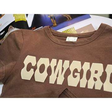 MISSACTIVER Women’s Y2K Sexy Vintage Graphic and Letter Print Crop Top Casual Summer Slim Short Sleeve Crop T-Shirt(Cowgirl-Brown,Medium)