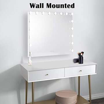 WAYKING Vanity Mirror with Lights Large Hollywood Makeup Mirror with 18 LED Bulbs, Tabletop or Wall Mounted Comestic Mirror with Touch Sensor and USB Charging Port, White(L31.4 X H23.6)