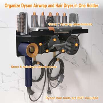 Wall Mount Holder Compatible for Dyson Hair Dryer Airwrap Hair Styler, Upgraded 2in1 Dyson Airwrap H...