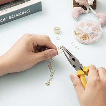 Handyman Crafts Jump Rings Kit With1000PCS Open Jump Rings 40PCS 12mm Lobster Clasps and Jump Rings Opener for Jewelry Making Keychains and Necklace Repair (Gold)