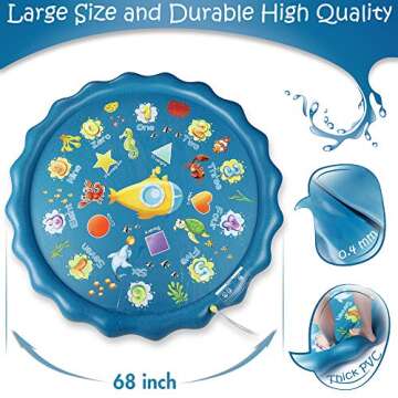 Winique Splash Pad, Sprinkler for Kids, Wading Pool for Toddlers, 68" Inflatable Outdoor Summer Toys for Babies, Gifts for 3 4 5 6 7 8 9 Year Old Boys Girls (Blue)
