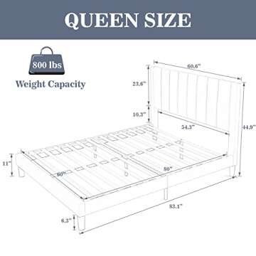 Allewie Queen Platform Bed Frame/Velvet Upholstered Bed Frame with Vertical Channel Tufted Headboard...