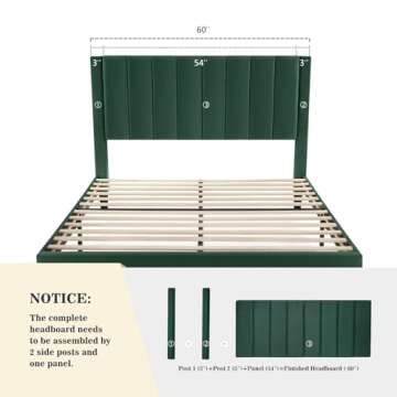 Allewie Queen Platform Bed Frame/Velvet Upholstered Bed Frame with Vertical Channel Tufted Headboard/Strong Wooden Slats/Mattress Foundation/Box Spring Optional/Easy Assembly/Green
