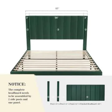 Allewie Queen Platform Bed Frame/Velvet Upholstered Bed Frame with Vertical Channel Tufted Headboard/Strong Wooden Slats/Mattress Foundation/Box Spring Optional/Easy Assembly/Green
