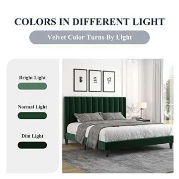 Allewie Queen Platform Bed Frame/Velvet Upholstered Bed Frame with Vertical Channel Tufted Headboard/Strong Wooden Slats/Mattress Foundation/Box Spring Optional/Easy Assembly/Green