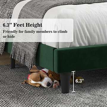 Allewie Queen Platform Bed Frame/Velvet Upholstered Bed Frame with Vertical Channel Tufted Headboard/Strong Wooden Slats/Mattress Foundation/Box Spring Optional/Easy Assembly/Green