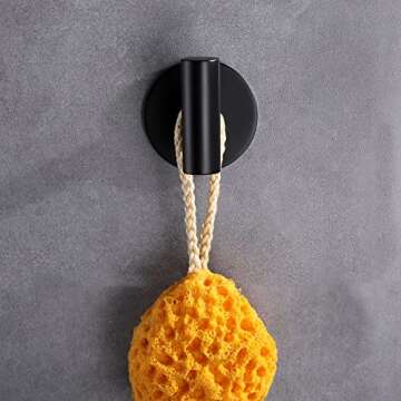 ZWTNBFST Adhesive Hooks 304 Stainless Steel Robe Hook Holder Heavy Coat Hook for Bathroom Kitchen Livingroom Garage Hotel Brushed Finish 2pcs (Matte Black)