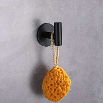 ZWTNBFST Adhesive Hooks 304 Stainless Steel Robe Hook Holder Heavy Coat Hook for Bathroom Kitchen Livingroom Garage Hotel Brushed Finish 2pcs (Matte Black)