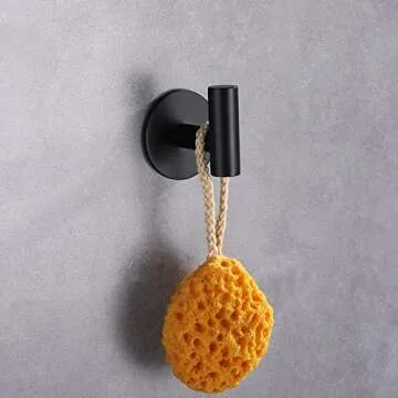 ZWTNBFST Adhesive Hooks 304 Stainless Steel Robe Hook Holder Heavy Coat Hook for Bathroom Kitchen Livingroom Garage Hotel Brushed Finish 2pcs (Matte Black)