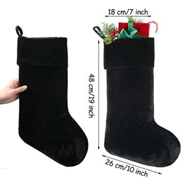 Juinipe Christmas Velvet Stocking 10 x 19 Inch Christmas Hanging Black Stockings Xmas Sock Spooky fo...