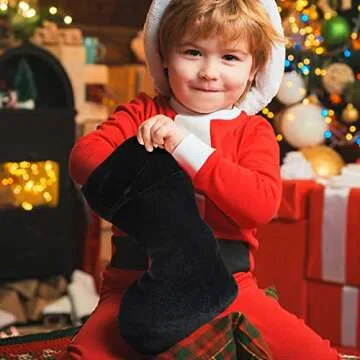 Juinipe Christmas Velvet Stocking 10 x 19 Inch Christmas Hanging Black Stockings Xmas Sock Spooky for Fireplace Christmas Tree Ornament Holiday Season Party Decorations (4 Pieces)