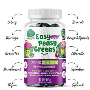 EasyPeasyGreens Daily Veggie Gummies for Kids - 90 Greens Gummies - Helps Picky Eaters Get Their Veggies in - Made with 10 Real Vegetable Extracts and 100% Vegan