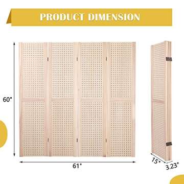 Betterhood 4 Panel Pegboard - Folding Privacy Room Divider