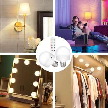 Rechargeable Battery Operated Light Bulb with Remote Control 2 Packs, 350LM Dimmable Detachable LED Bulb with 15 Colors Selectable & 3 Timer, Wireless Puck Light Bulb for Wall Sconce, Non-Hardwired