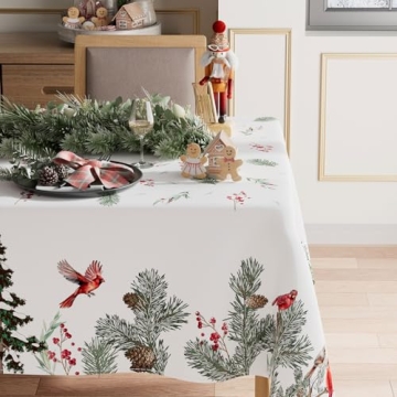 XCHI Cardinal Birds Winter Pine Tree Tablecloth - 60x84 Inch Rectangle Washable Covers for Indoor Di...