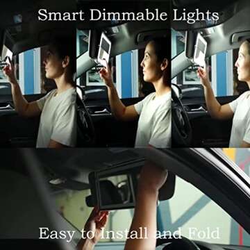 Inpher Car Vanity Mirror, Car Mirror Visor with Light, Makeup Mirror for Car Visor Rechargeable USB Universal 3 Light Modes & 60 Adjustable LED
