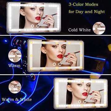 Inpher Car Vanity Mirror, Car Mirror Visor with Light, Makeup Mirror for Car Visor Rechargeable USB Universal 3 Light Modes & 60 Adjustable LED