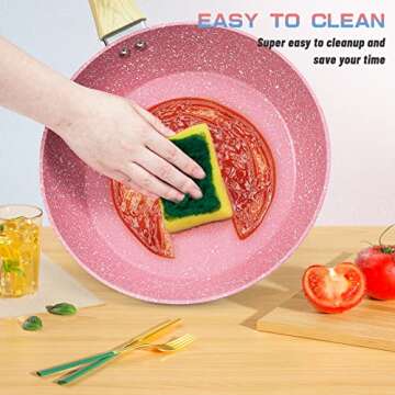 Innerwell Pots and Pans Set, 8 Pieces Non Stick Cookware Set, Pink Granite Stone Nonstick Cookware Set, Induction kitchen Cookware Sets, Cooking Set W/Frying Pan, Saucepan, Casserole, PFOA Free