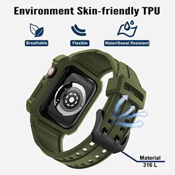 GELISHI Compatible with Apple Watch Band 45mm 44mm 42mm, Men Rugged Protective Case Bumper with Sport Band Military Shockproof Case for Watch Series 8 7 6 SE 5 4 3 2, Army Green